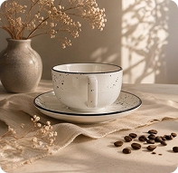 White speckled ceramic tea cup with vase